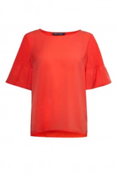 Image of French Connection Classic Crepe Pintuck Shoulder T Shirt Red