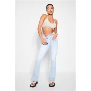 Image of I Saw It First Light Wash Stretch Skinny Fit Flared Jeans - Blue