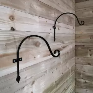 Image of Pack of 2 Tom Chambers Heavy Duty Handcrafted Metal 38cm Black Wall Bracket Hook For Garden Hanging Basket Bird Feeder
