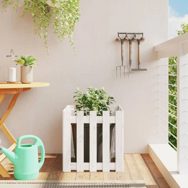 Image of vidaXL Garden Planter with Fence Design White 50x50x50cm, White 832453