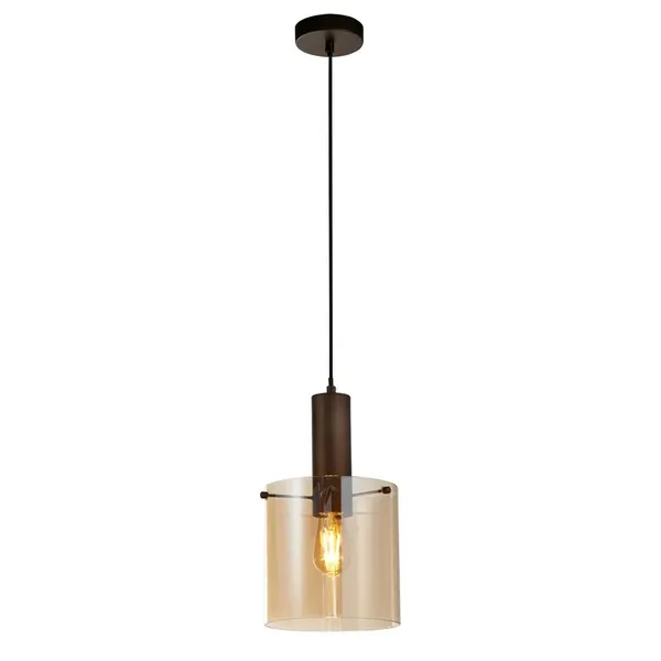 Image of Searchlight Sweden Ceiling Pendant Light - Brown with Amber Glass