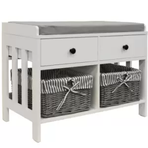 Image of Double - Storage / Shoe Storage Bench with Two Drawers and Baskets - White / Grey - White / Grey