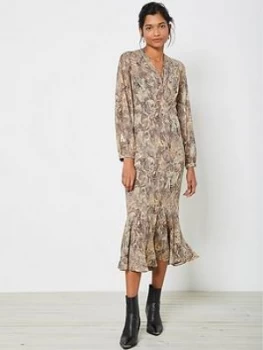 Image of Mint Velvet Violet Snake Foil Print Midi Dress - Neutral