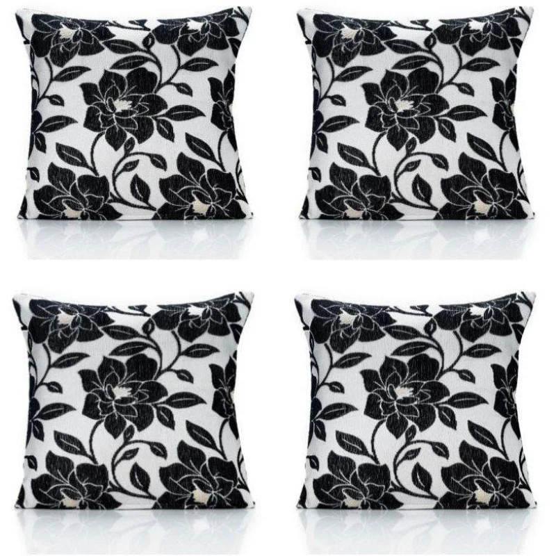 Image of Alan Symonds Peony Chenille Cushion Set of 4 Black unisex 45x45cm