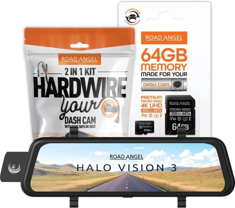 Image of Road Angel Halo Vision 3 Rear View Mirror 1080p Dual Dashcam inc 64GB