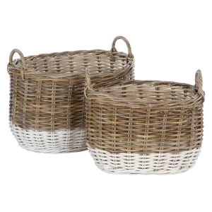 Image of Premier Housewares Hampstead Oval Kubu Rattan Set of 2 Storage Baskets - Grey & White