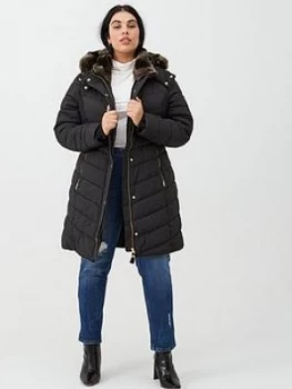 Image of Joules Cherington Longline Padded Coat With Detachable Hood - Black