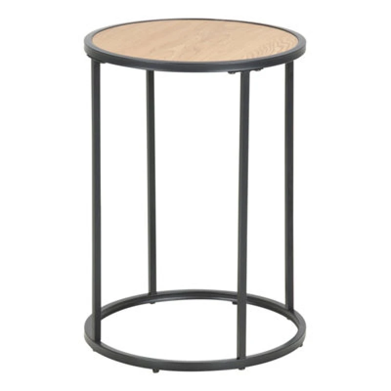 Image of Furniture To Go Seaford Black Metal Small Round Side Table with Oak Top Black unisex