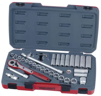 Image of Teng Tools T1234 1/2" Dr 6pt Comprehensive Metric Socket & Accessory Set 34pc