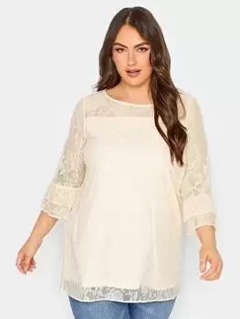 Image of Yours Bell Sleeve Blouse Floral Lace, Natural, Size 18, Women