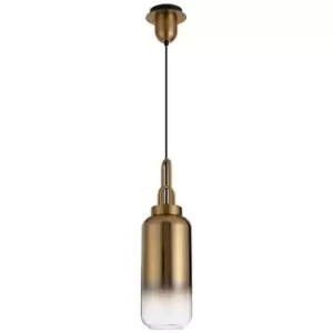 Image of 1 Light Ceiling Pendant E27 With 30cm Cylinder Glass, Brass Gold, Matt Black, Clear - Luminosa Lighting