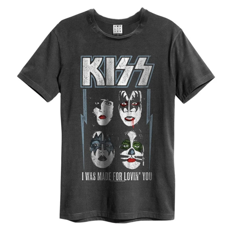Image of Amplified Amplified Men I Was Made For Loving You Kiss T-Shirt in Charcoal Size: Small Charcoal S Male 5063470346530