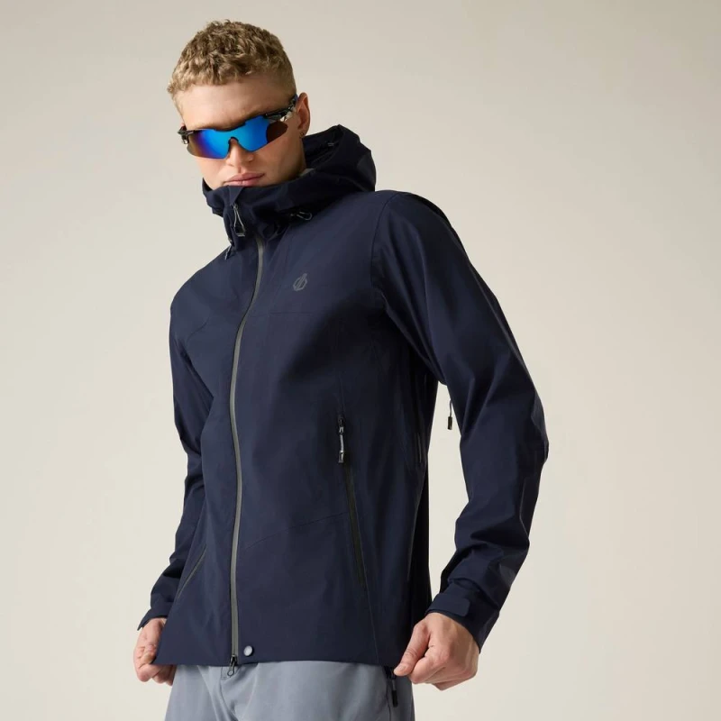 Image of Dare 2b Mens Apex 3 Layer Hooded Walking Waterproof Jacket in Mid Navy Size: Medium Mid Navy Male M