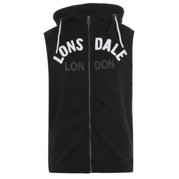 Image of Lonsdale Box Sleeveless Mens Hooded Top - Black
