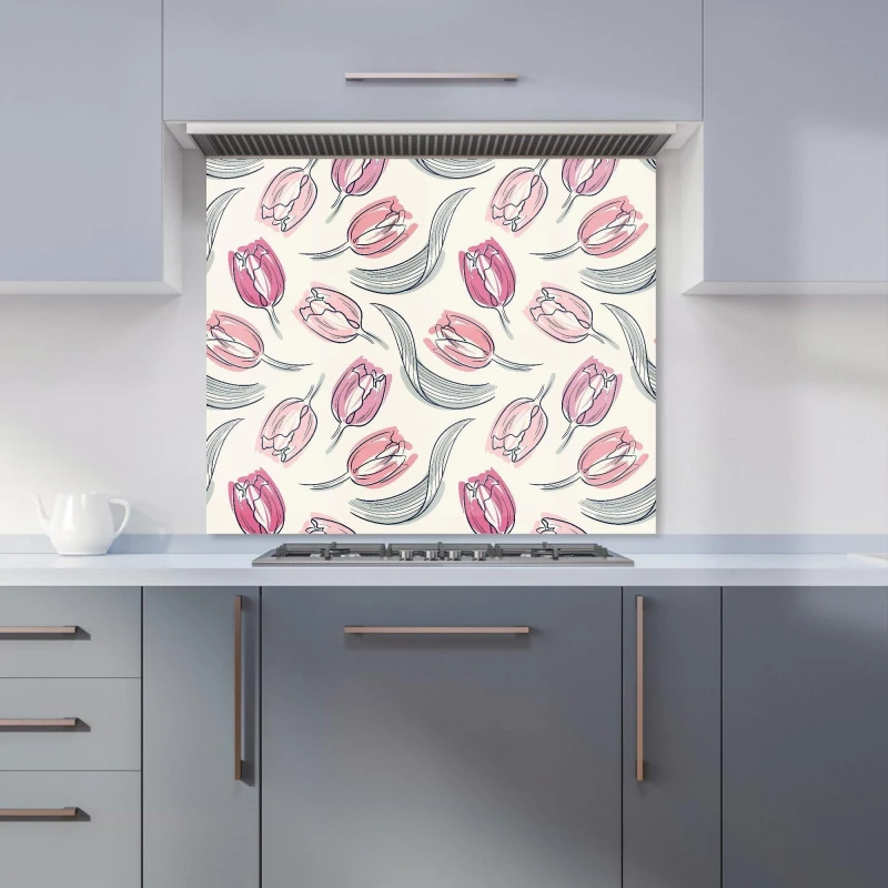 Image of Warren Reed - Designer Tulips Kitchen Splashback in Pink Size: 700mm x 650mm Pink Unisex 700mm x 650mm
