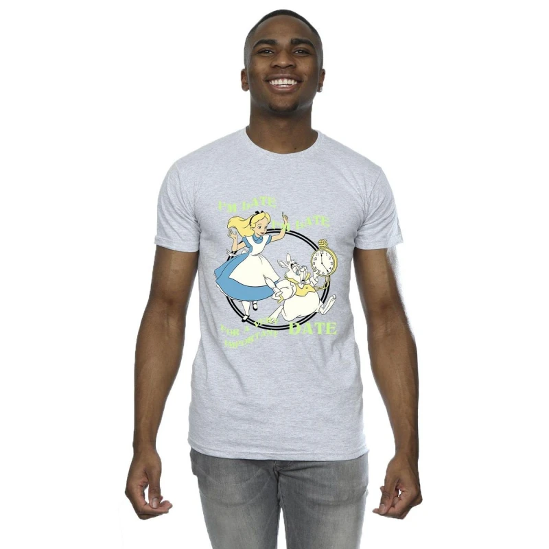 Image of Disney Men Alice In Wonderland I'm Late T-Shirt in Grey Size: Small Grey S Male 5063283638334