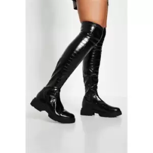 Image of I Saw It First Faux Leather Over The Knee Chunky Ankle Boot - Black