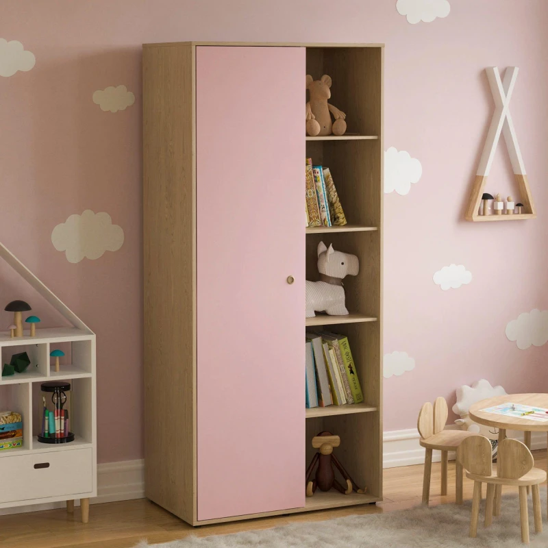 Image of Lassic Junior Vida Neptune 1 Door Wardrobe Pink & Oak unisex 1 Door