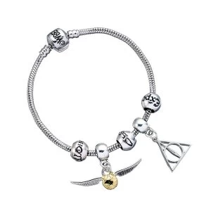 Image of Harry Potter Charm Set- Silver Bracelet/Deathly Hallows/ Snitch/ 3 Spell Beads