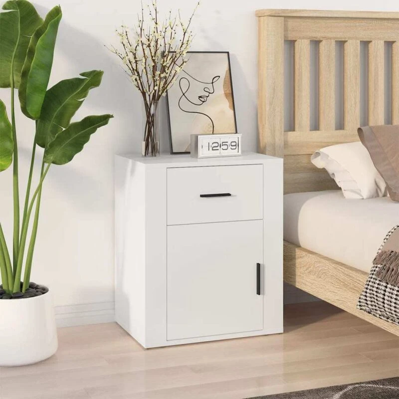 Image of vidaXL Bedside Cabinet White 50x36x60cm Engineered Wood, White 816720