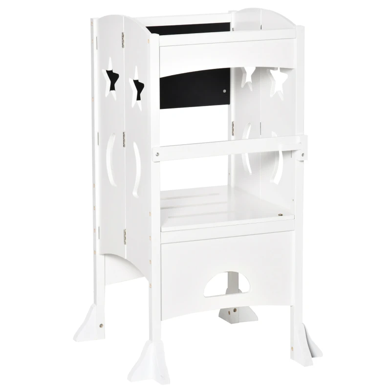 Image of HOMCOM Kids Step Stool Toddler Kitchen Stool w/ Blackboard Lockable Handrail, White 312-058WT