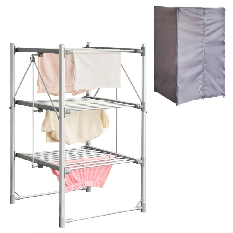 Image of Cooks Professional Zennox 3 Tier Heated Clothes Airer with Cover Foldable Electric Dryer in Silver Silver Unisex