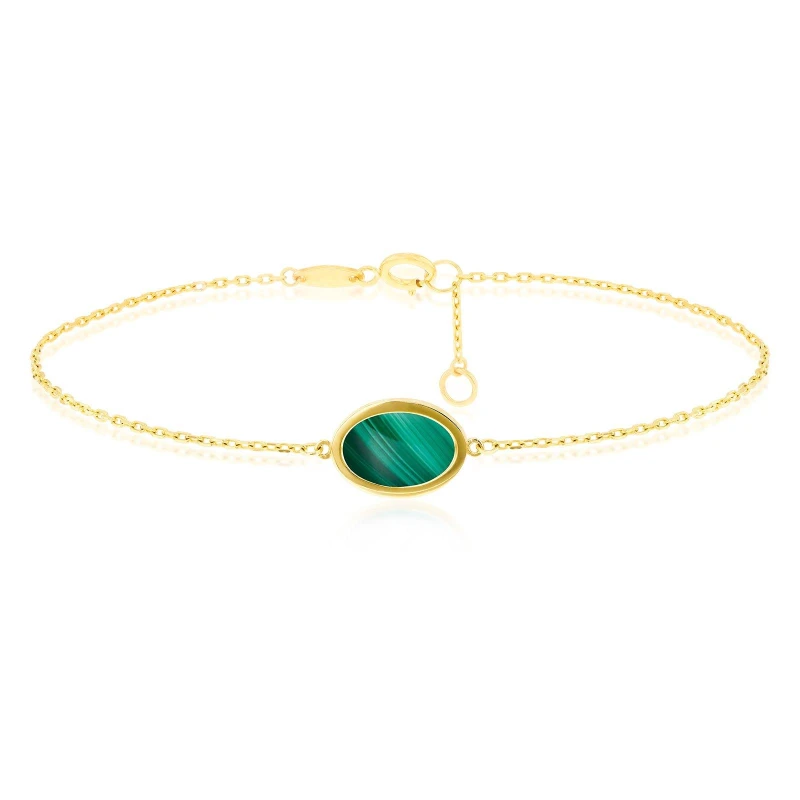 Image of Be You 9ct Gold Oval Malachite Bracelet Bracelets 7-7.5inch Gold 42998310000