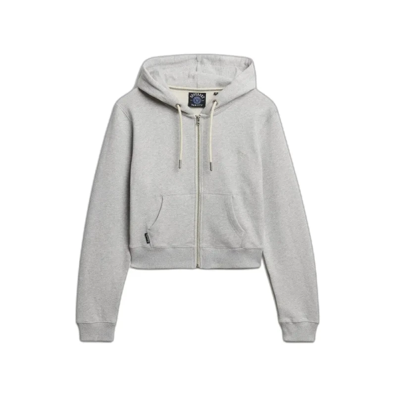 Image of Superdry Womens cropped zip-up hoodie with logo Superdry Essential Gris Female S