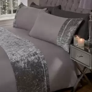 Image of Sienna Crushed Velvet Diamante Duvet Cover With Pillowcase Bedding Set Silver Double