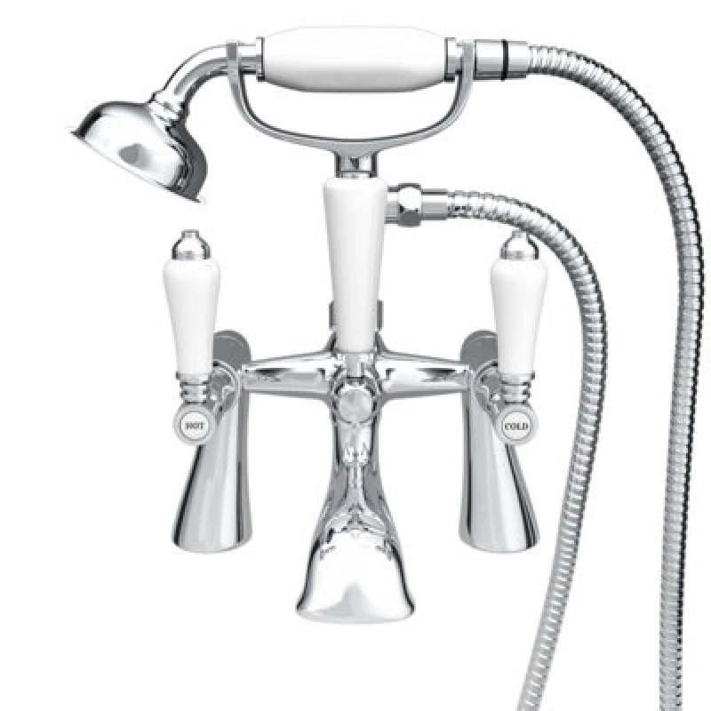 Image of Imperior Traditional Chrome Deck Mounted Bath Shower Mixer Tap With Handheld Kit