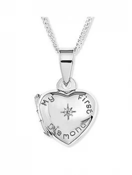 Image of The Love Silver Collection Sterling Silver 'My First Diamond' Heart Locket Childrens Necklace, Silver