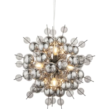 Image of Merano Lighting - Merano Pavia 9 Light Ceiling Pendant Black Chrome Plate With Smoked Mirror & Tinted Glass
