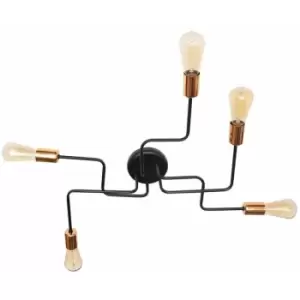 Image of Helam Tube Multi Arm Semi Flush Ceiling Light Black, Copper 64cm