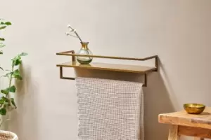 Image of Nkuku Mahi Wall Shelf With Towel Rail Storage & Hanging Accessories Brass