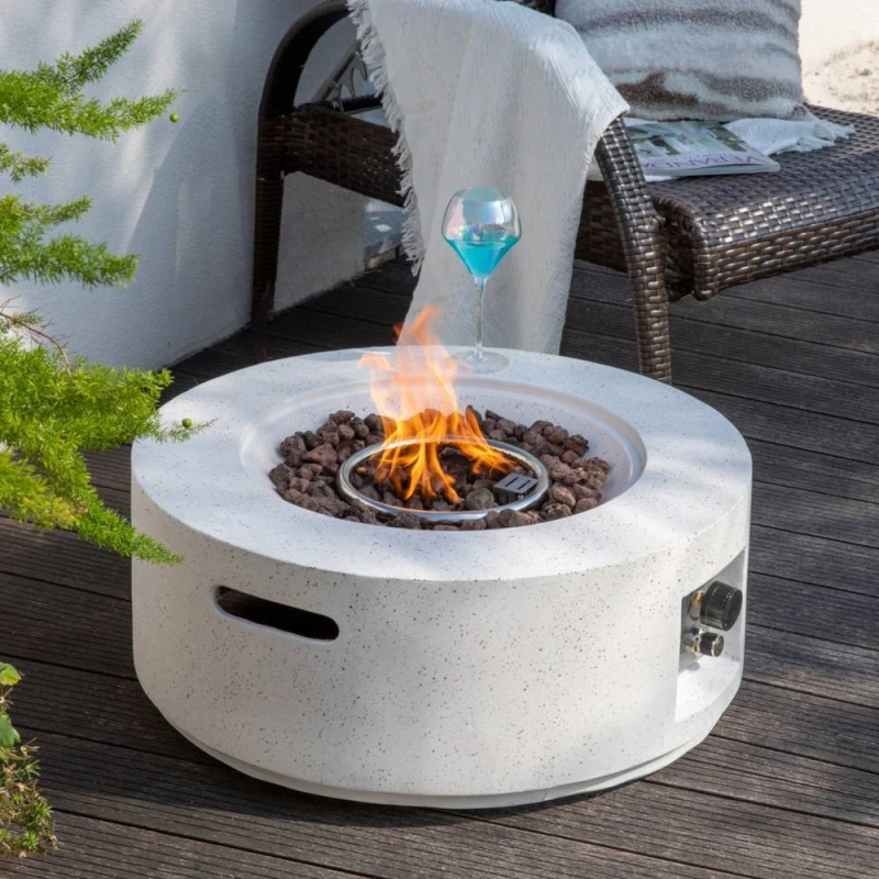 Image of Teamson Home Round 28" Gas Fire Pit Table, Ivory Terrazzo Finish Ivory Unisex