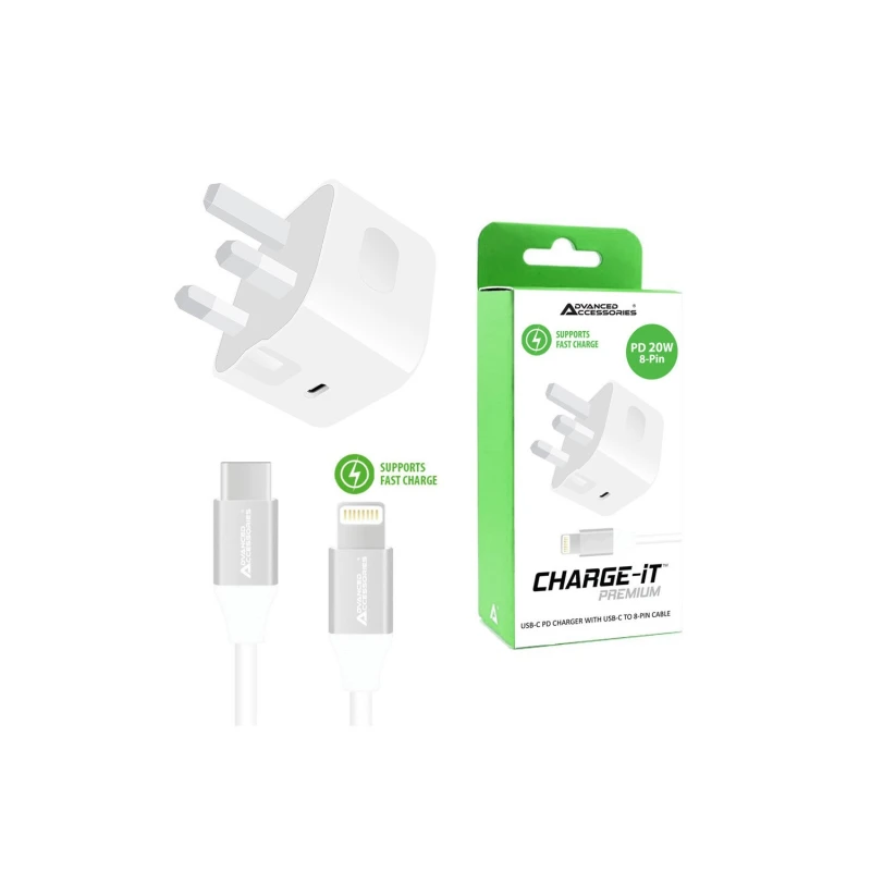 Image of CHARGE-iT 20W Mains Charger with 1 Metre USB-C to Lightning Cable Bundle - White MRM02994 White