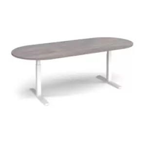 Image of Elev8 Touch radial end boardroom table 2400mm x 1000mm - white frame and grey oak top