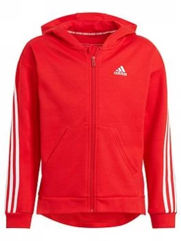 Image of adidas Junior Girls 3-Stripes Full Zip Hoodie - Red/White, Size 5-6 Years, Women