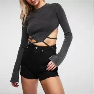 Image of Missguided Frayed Hem Denim Mom Shorts - Black