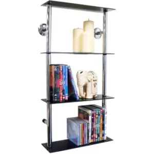 Image of MAXWELL - Wall Mounted Glass 90 CD / 60 DVD Storage Shelves - Black / Silver - Chrome / Black