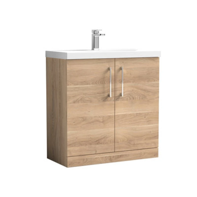 Image of NUIE Arno Floor Standing 2-Door Vanity Unit with Basin 3 800mm Wide - Bleached Oak - Nuie ARN3005D