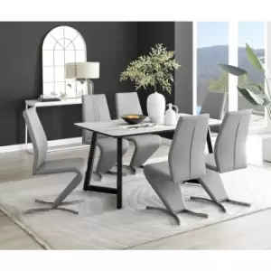 Image of Furniturebox UK - Furniturebox Carson White Marble Effect Rectangular 160cm Dining Table & 6 Grey Willow Faux Leather Chairs