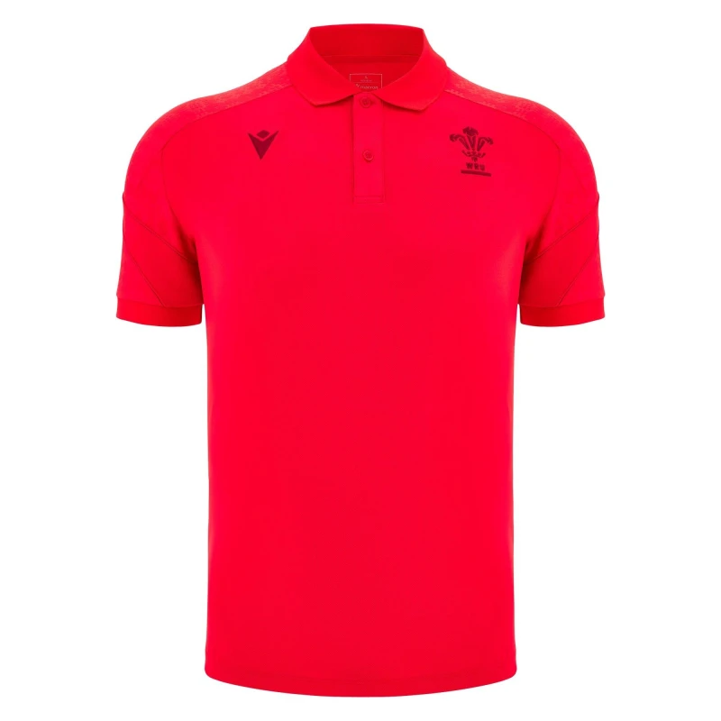 Image of Macron Wales Rugby Travel Polo Shirt 2025 Adults Red male Small