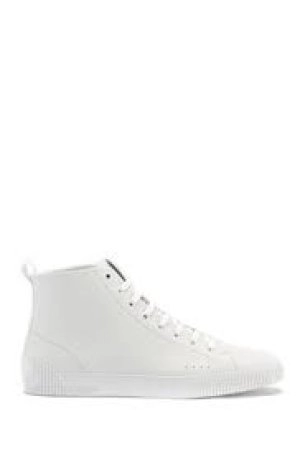Image of Hugo Boss Zero Red Patch Logo High Top Trainers White Size 9 Men