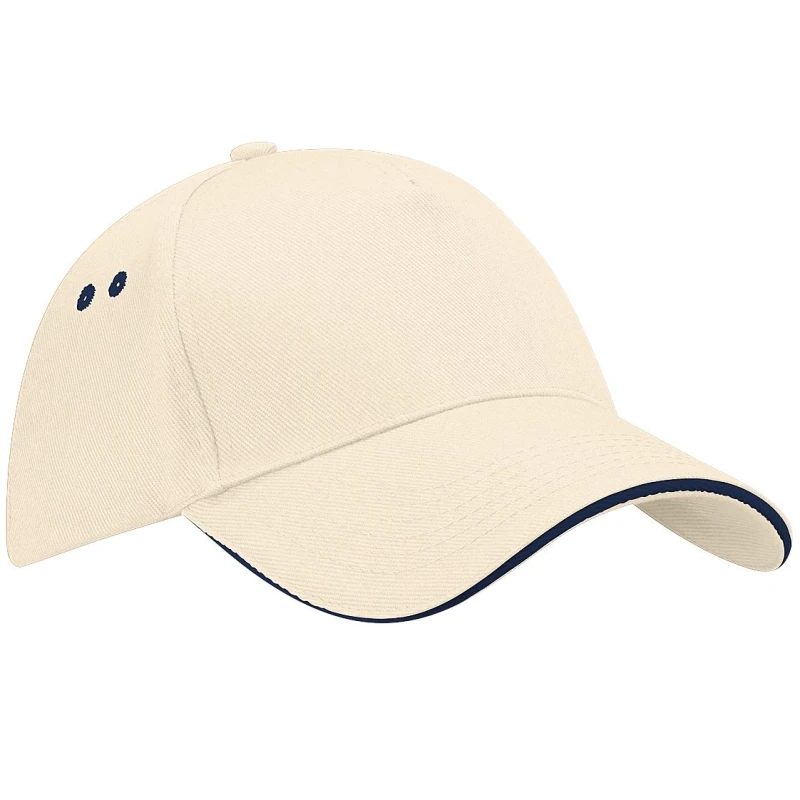 Image of Beechfield Beechfield Men Ultimate 5 Panel Contrast Baseball Cap With Sandwich Peak Headwear Pack of 2 in Light Beige Light Beige One Size Male 505926