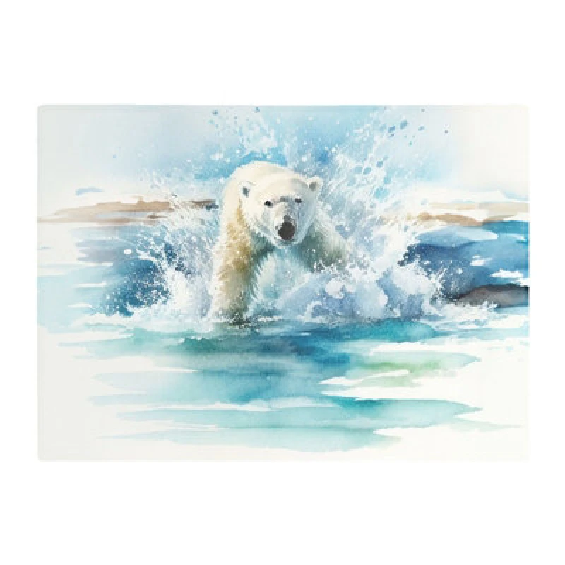 Image of Warren Reed Designer Hunting Polar Bear Watercolour Glass Chopping Board