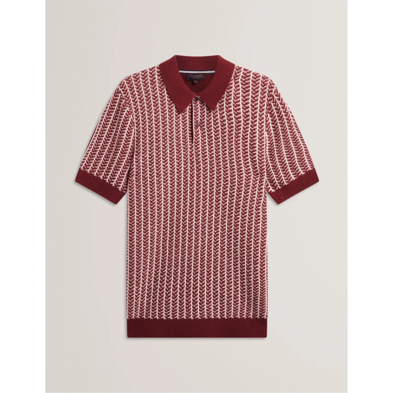 Image of Ted Baker Mens Herringbone Short-Sleeve Polo Shirt Maroon male S (2)