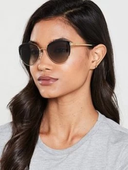 Image of Michael Kors Oval Sunglasses - Black/Gold/Grey, Women