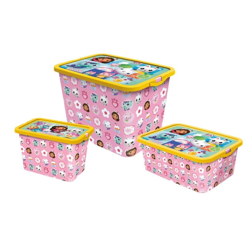 Image of Gabbys Dollhouse Set Of 3 Storage Boxes Pink unisex Multi Size