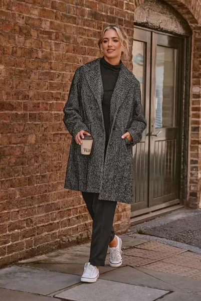 Image of Herringbone Midi Formal Coat